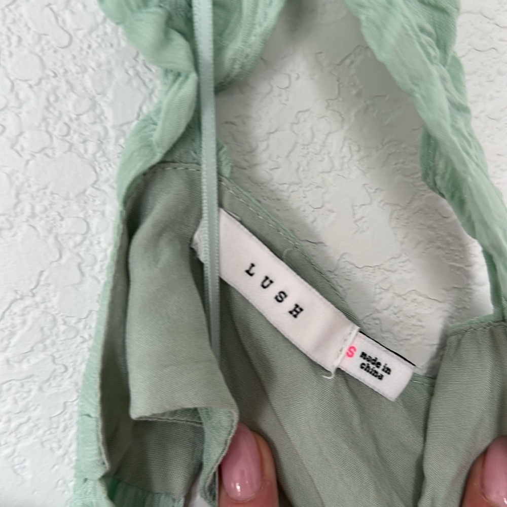 LUSH Dreamiest Darling Mint Smocked Tie-Back Tiered Midi Dress Small - Picture 7 of 10